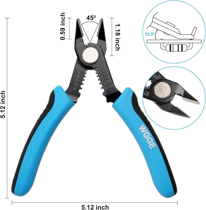 WGGE Wire Cutters Precision Flush Pliers with Supplementary Stripping, Cutting Pliers, Handy and Slim Diagonal Cutters, Ultra Sharp Wire Cutter, 10-20AWG wire stripper (6 inch) - Image 4
